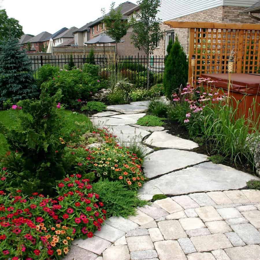 landscape with stone pavers