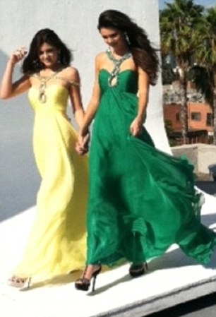 Bright colours: Kylie, in yellow, and Kendall, in green, were a beautifully bright sight during their shoot